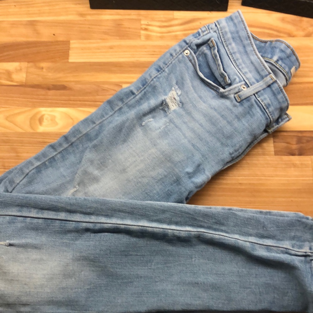 blue jeans lightly worn.